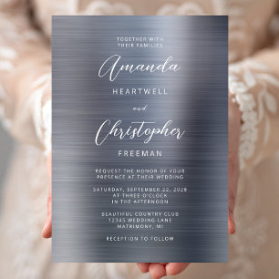Invitación Boda de Letra de Metal Cepillado Plateado