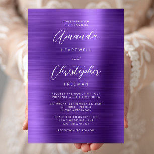 Invitación Boda de letra de metal cepillado púrpura