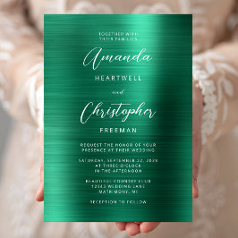 Invitación Boda de Letra de Metal Pulido Verde Esmeralda