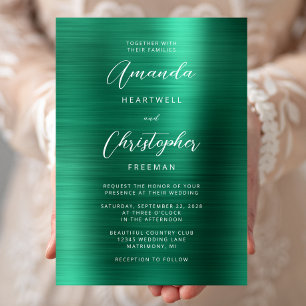Invitación Boda de Letra de Metal Pulido Verde Esmeralda