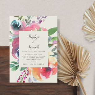 Invitación Boda de letra elegante floral acuarela en negrita