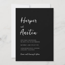 Invitación Boda de letra minmalista moderna negra