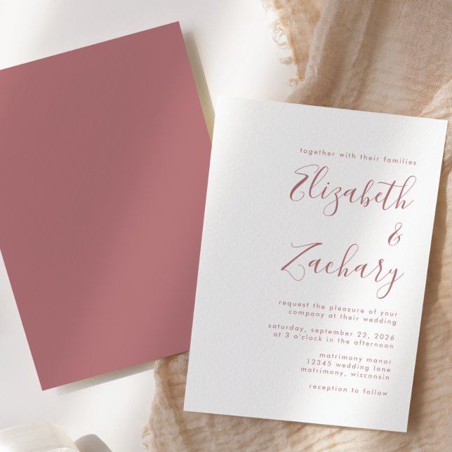 Invitación Boda de letra moderna en rosa polvoriento (Subido por el creador)