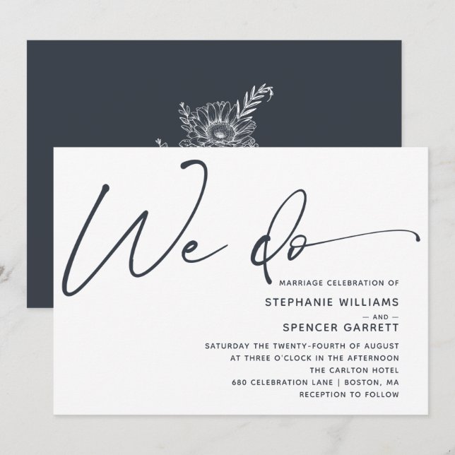 Invitación Boda de letra moderna minimalista simple (Anverso / Reverso)