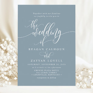 Invitación Boda de letra moderna simple azul polvoriento