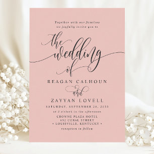Invitación Boda de letra moderna simple coral suave