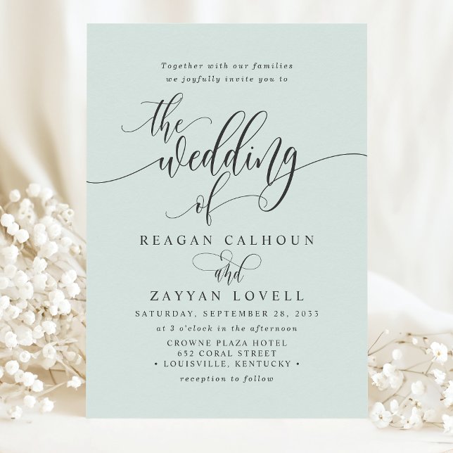 Invitación Boda de letra moderna simple menta pastel (Subido por el creador)