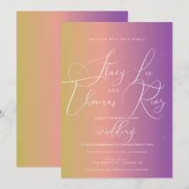 Invitación Boda de letra morada ombre brillante moderna y aud