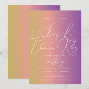 Invitación Boda de letra morada ombre brillante moderna y aud