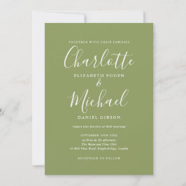 Invitación Boda de letra script elegante verde musgo
