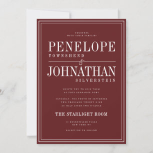Invitación Boda de letra serif Burgundy de dinero antiguo bor