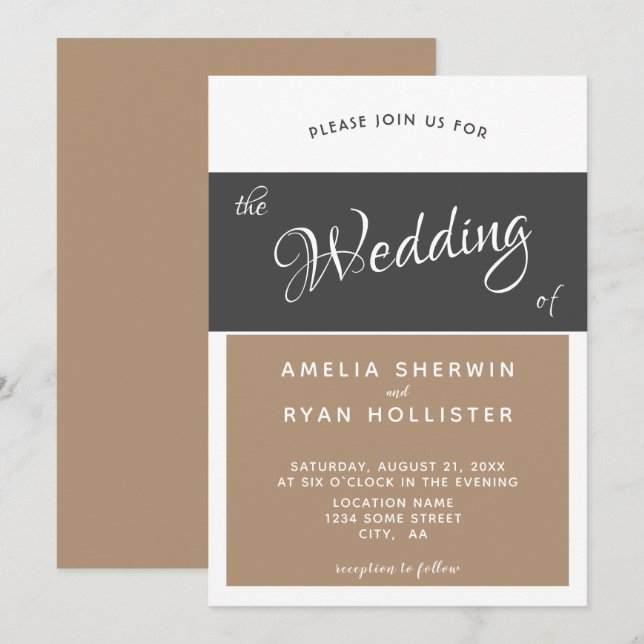 Invitación Boda de Letra Simple Elegante Moderna (Anverso / Reverso)