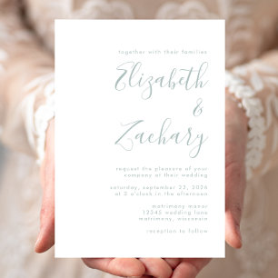 Invitación Boda de letra verde de vidrio de mar moderno