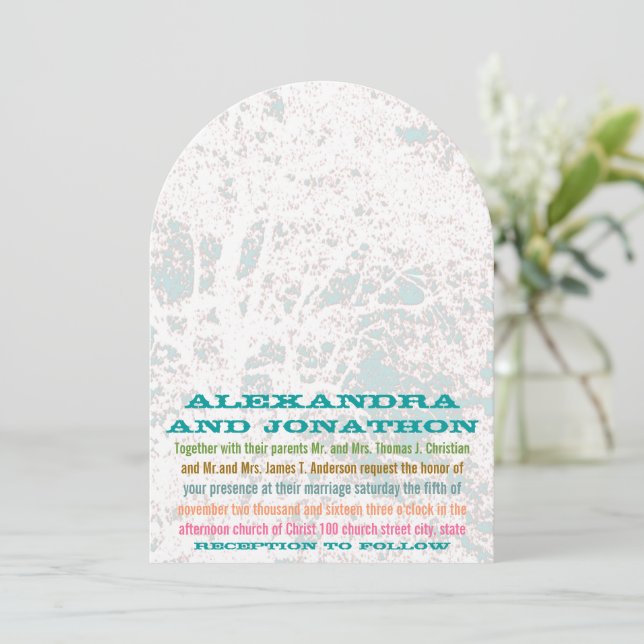 Invitación Boda de letras de canciones de Birch Tree Aqua Blu (Anverso de pie)