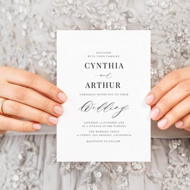 Invitación boda de letras simples de moda en blanco y negro (Subido por el creador)