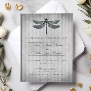Invitación Boda de libélula con joyas plateadas