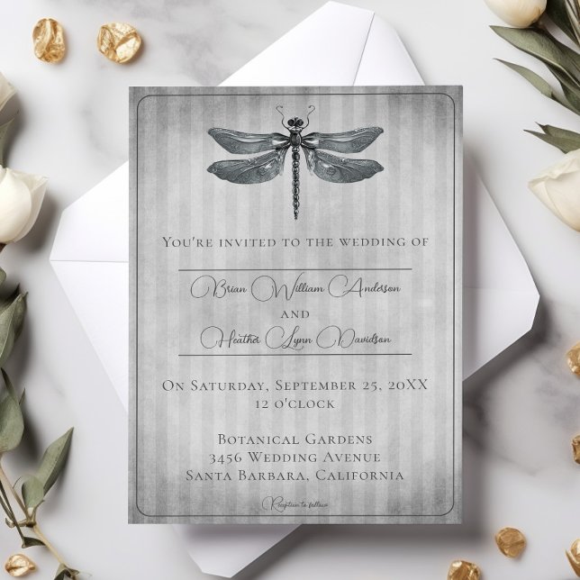 Invitación Boda de libélula con joyas plateadas (Silver Jeweled Dragonfly Wedding Invitation)