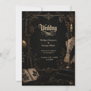 Invitación Boda de libro de biblioteca de la oscura academia 