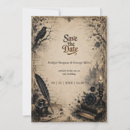 Invitación Boda de libro de cuervo de academia oscura gótica