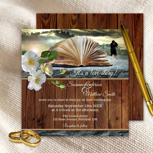Invitación Boda de libros de la biblioteca Romance Love Story (Subido por el creador)