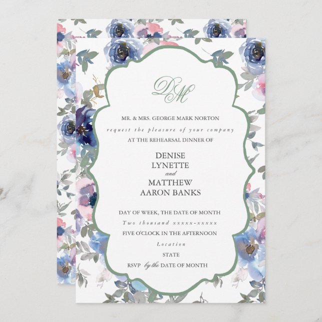 Invitación Boda de licitación Set Basil Green (Anverso / Reverso)