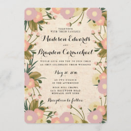 Invitación Boda de lienzo floral de color acuático rústico de