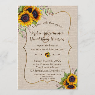 Invitación Boda de lienzo Rústico acuarela girasol