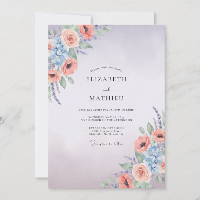 Invitación Boda de Lila Albaricoque Ranunculus Eucalipto (Anverso)
