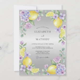 Invitación Boda de Lila Cítrico Eucalipto Amarillo