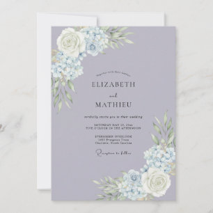 Invitación Boda de Lila Dorada con Eucalipto y Hortensia
