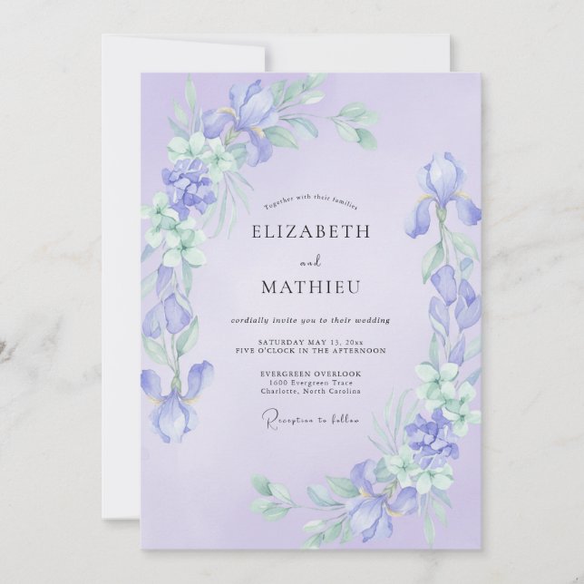 Invitación Boda de Lila Iris Eucalipto (Anverso)
