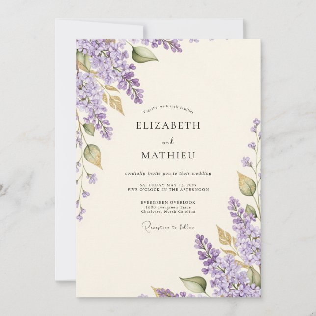 Invitación Boda de Lila Lavanda Encantadora (Anverso)