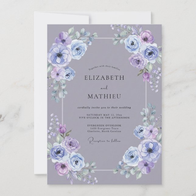 Invitación Boda de Lila Lavanda Peonía (Anverso)