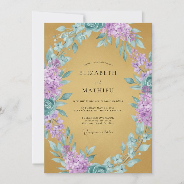Invitación Boda de Lila Lujosa Dorada (Anverso)