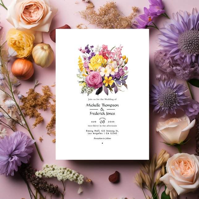 Invitación Boda de Lila, Rosa Pálido y Amarillo Vintage (Subido por el creador)