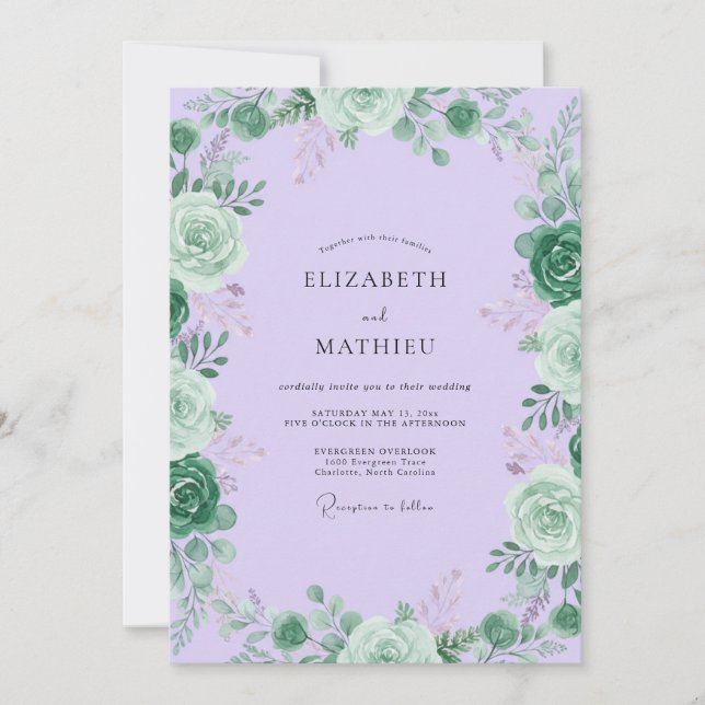 Invitación Boda de Lila Suculenta Frondosa (Anverso)