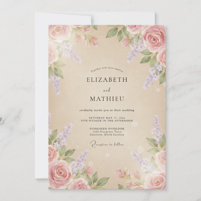 Invitación Boda de Lila Wisteria Crema (Anverso)
