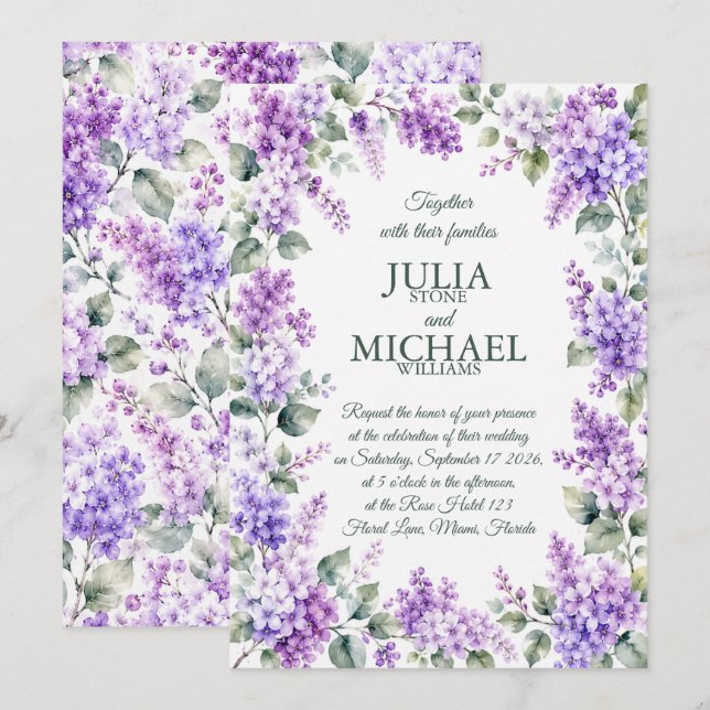 Invitación Boda de lilas (Anverso / Reverso)