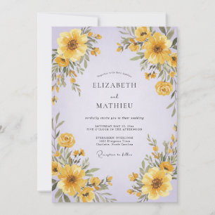 Invitación Boda de Lilas Amarillas Girasoles Eucalipto