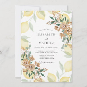 Invitación Boda de limón amarillo cítrico gris eucalipto
