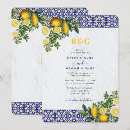 Invitación Boda de limón azul blanco amarillo mediterráneo