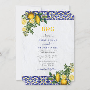 Invitación Boda de limón azul blanco amarillo mediterráneo
