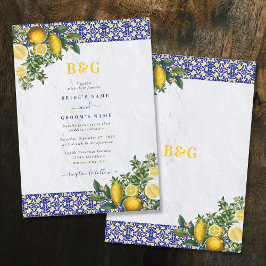 Invitación Boda de limón azul blanco amarillo mediterráneo