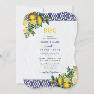 Invitación Boda de limón azul blanco amarillo mediterráneo