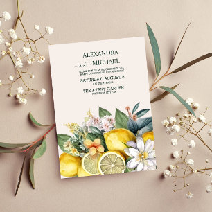 Invitación Boda de limón cítrico de acuarela moderna