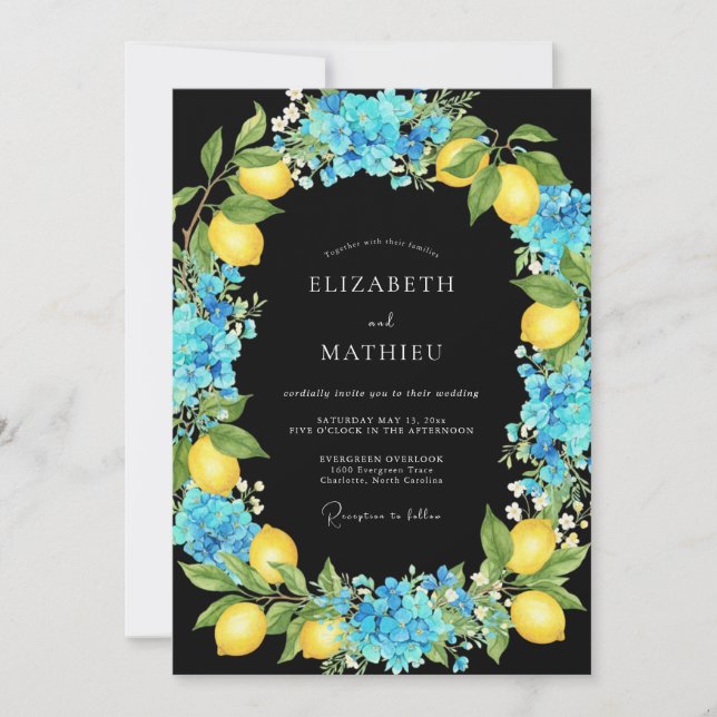 Invitación Boda de limón cítrico eucalipto azul (Anverso)