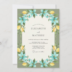 Invitación Boda de limón cítrico eucalipto cian