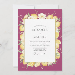Invitación Boda de limón cítrico eucalipto magenta