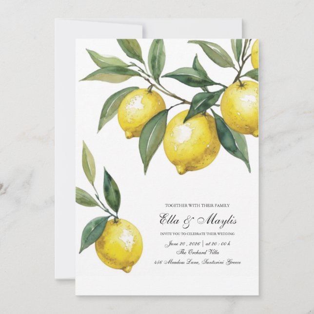 Invitación Boda de Limón | Cítricos Mediterráneos (Anverso)