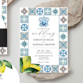 Invitación Boda de limón color azul y amarillo